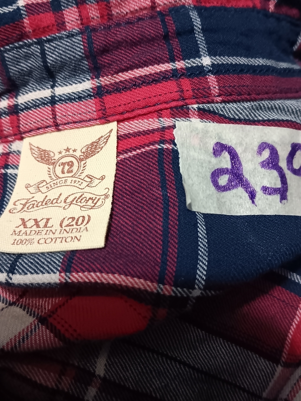 Faded Glory Red, Navy & White Plaid Button-Down Shirt - Picture 7 of 7